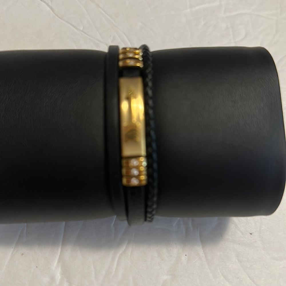 Men Stainless Steel Leather black Bracelet SM
